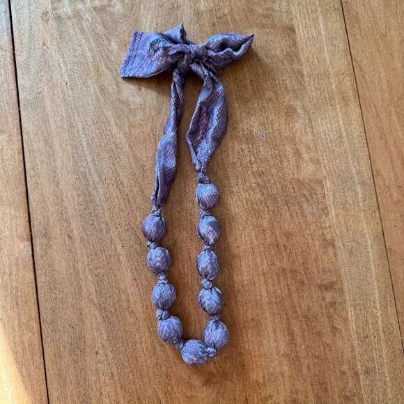 Purple Snakeskin Pattern Fabric Knotted Beaded Necklace - Picture 5 of 6
